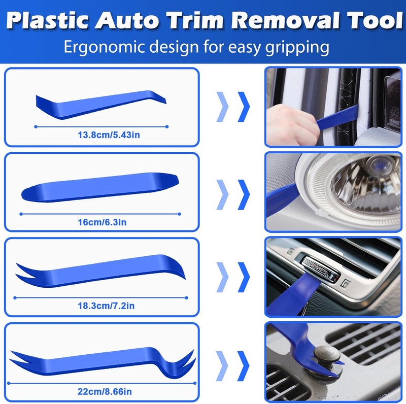 Doaho 17Pcs Mechanic Hook and Pick Tool Set & Car Trim Removal Kit with Fastener Clip Pliers,Rivet Puller,Magnetic Pickup,Gasket Scraper,Non-Scratch Plastic Pry Tools for Automotive Repair-Blue - Image 4
